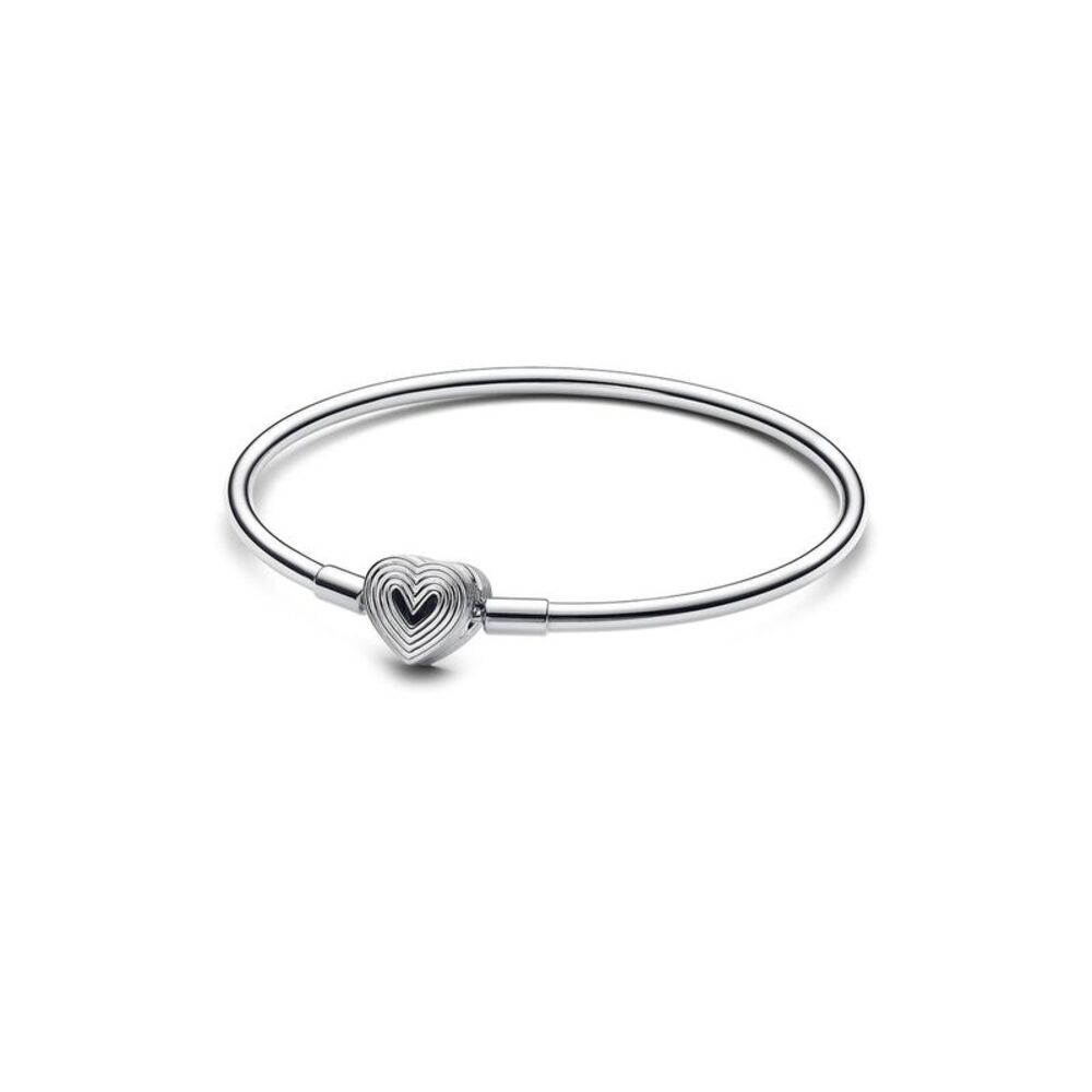 Pandora Moments Silver Radiating Heart Clasp Bangle Bracelet